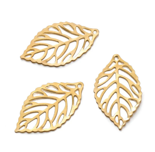 201 Stainless Steel Golden Leaf Pendant