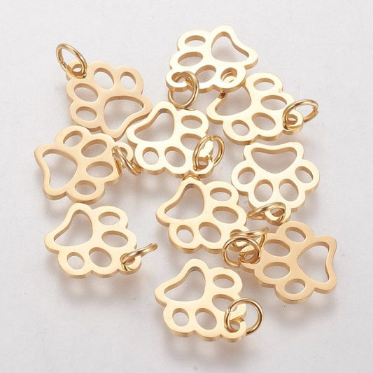 304 Stainless Steel Dog Paw Print Pendants