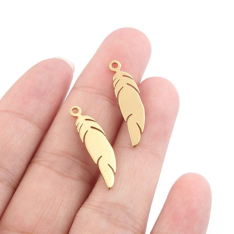 201 Stainless Steel Feather Pendants