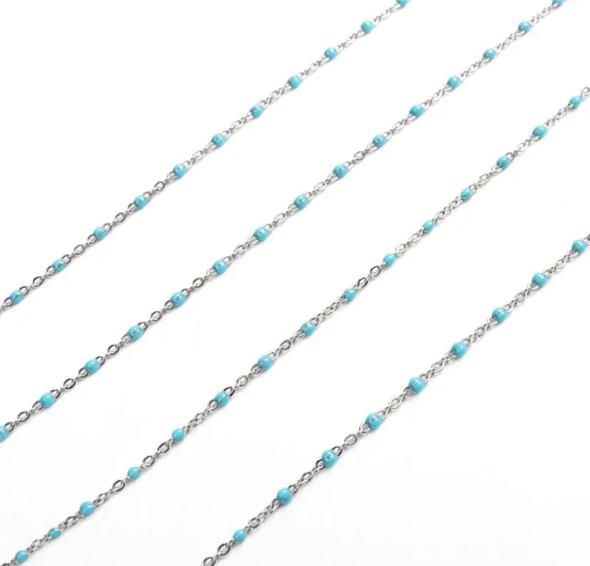 Turquoise Enamel Stainless Steel Cable Chain