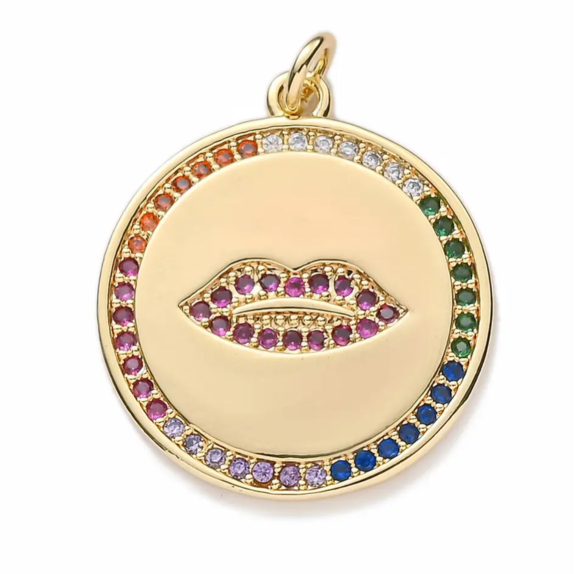 Brass Micro Pave lip pendant with cubic zirconia