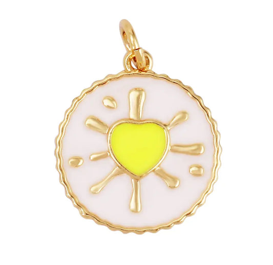 White round pendant with yellow heart