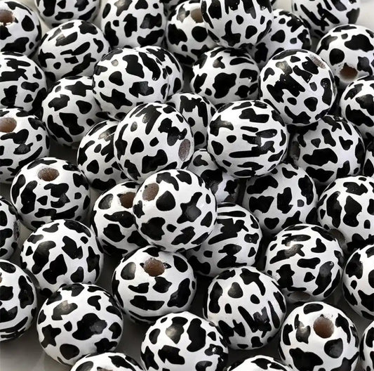 Cow printed wooden beads