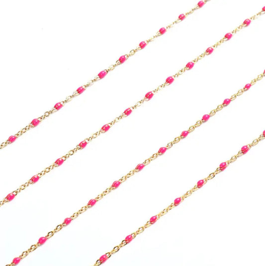 304 stainless steel cable chain with dark pink enamel