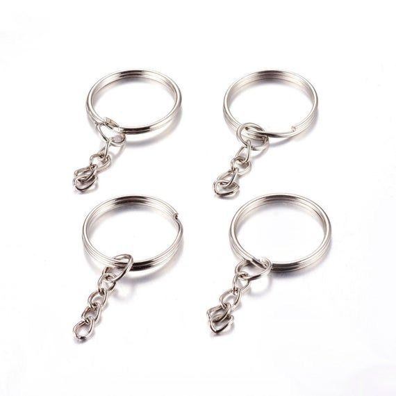 Iron split keyrings with curb chains