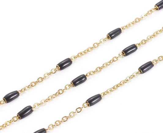 Oval Black Enamel Stainless Steel Cable Chain